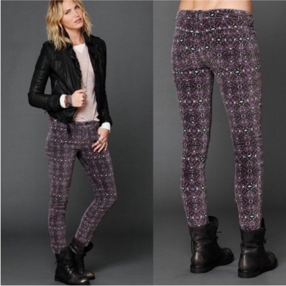 NWT Free People Pants Women's 28 Black Kaleidoscope Velvet Print